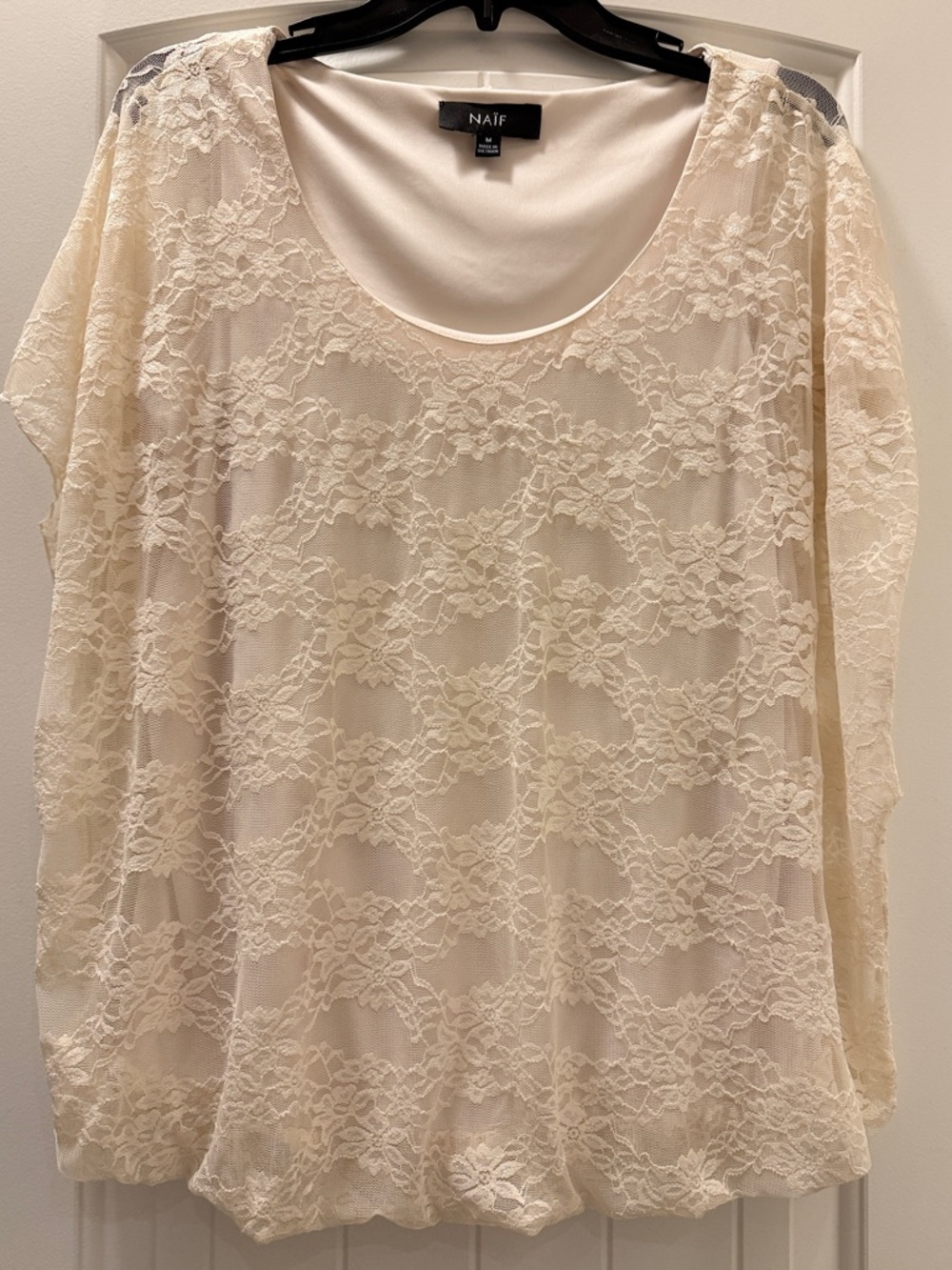 NAIF Cream Lace Overlay Scoop Neck Blouse